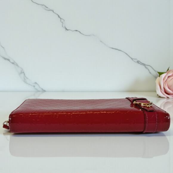 Gucci Shima GG Belted Zip Around Pink Enamel Leather Micro Long Wallet - Picture 9 of 16
